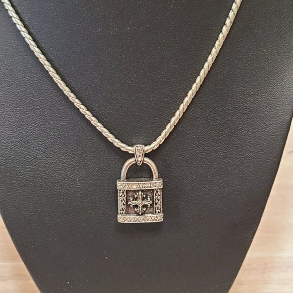 Stigma Lock Pendant Necklace Silver Rope Chain Padlock Rhinestone Gothic New